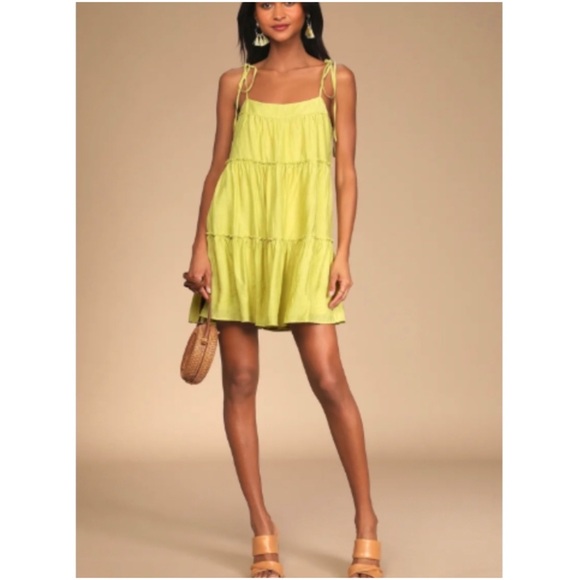 1 LEFT! Tiered Lime Mini Dress - Picture 2 of 6